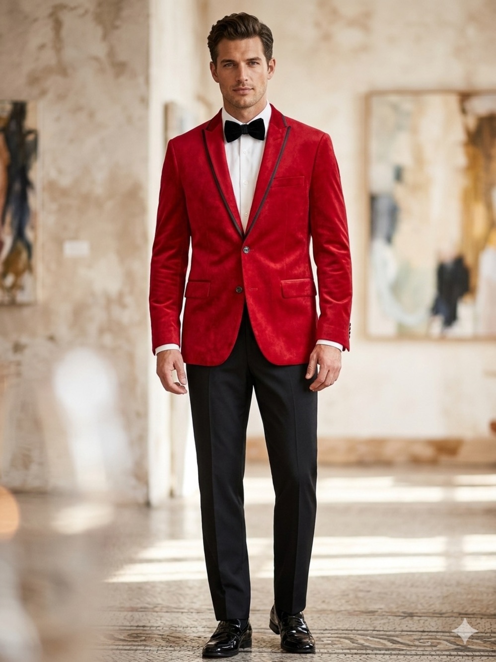 INC International Concepts Medium Size Red Velvet Blazer with Black Trim